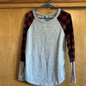 Gray and Plaid Long Sleeve Shirt